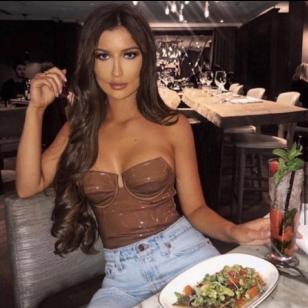 House of CB London New With Tags Ottavia Patent Vinyl Bodysuit in Coffee Brown